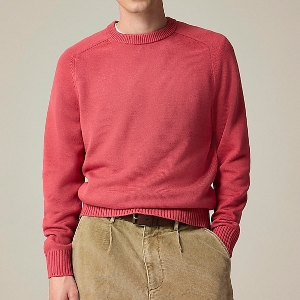 J Crew Heritage Cotton Crewneck Sweater Long Sleeve Vintage Barn Red Pink AF460